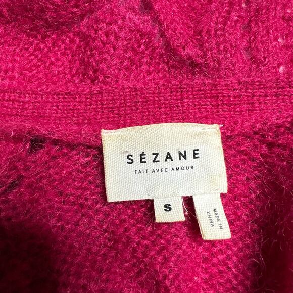 SEZANE Dereck V-Neck Mohair Button Down Cardigan Sweater Magenta Bold Size Small - Picture 5 of 7